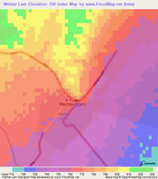Mehtar Lam,Afghanistan Elevation Map
