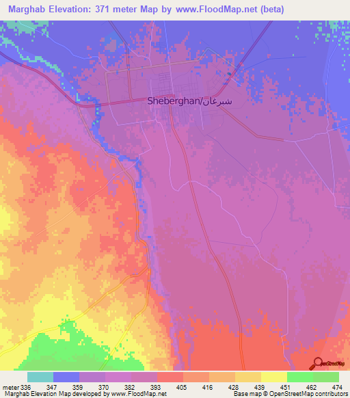 Marghab,Afghanistan Elevation Map