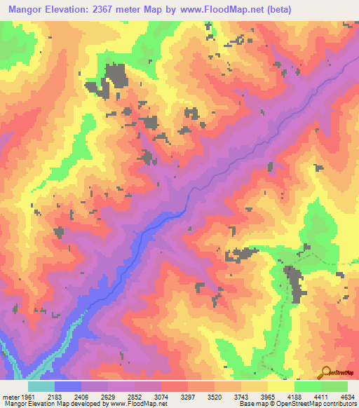 Mangor,Afghanistan Elevation Map