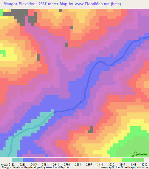 Mangor,Afghanistan Elevation Map