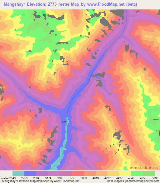 Mangshayr,Afghanistan Elevation Map