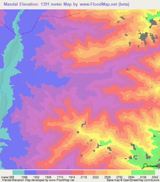 Mandal,Afghanistan Elevation Map