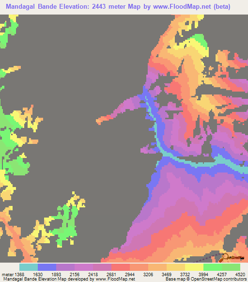 Mandagal Bande,Afghanistan Elevation Map