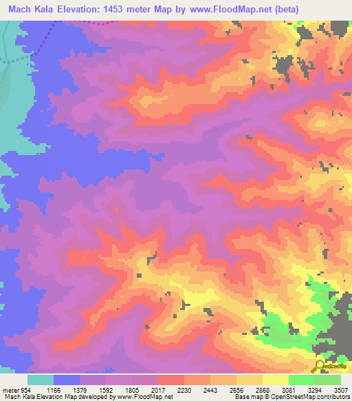 Mach Kala,Afghanistan Elevation Map
