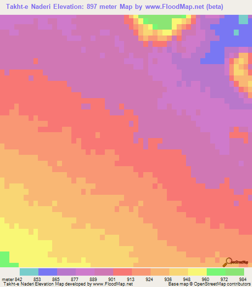 Takht-e Naderi,Iran Elevation Map