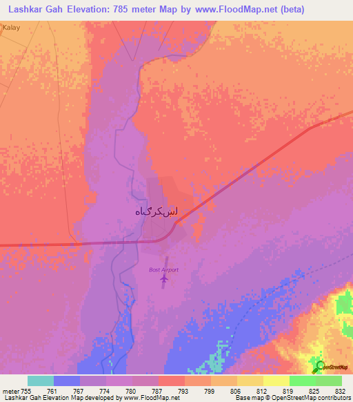Lashkar Gah,Afghanistan Elevation Map