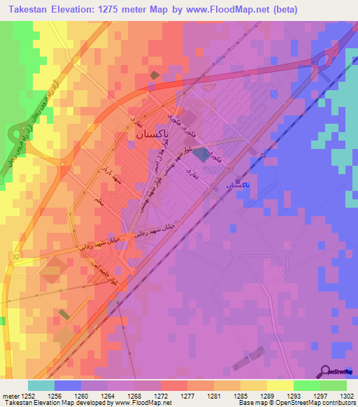 Takestan,Iran Elevation Map