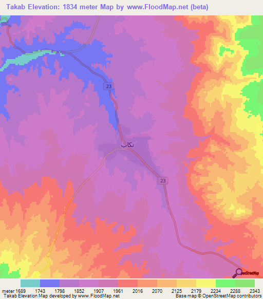 Takab,Iran Elevation Map