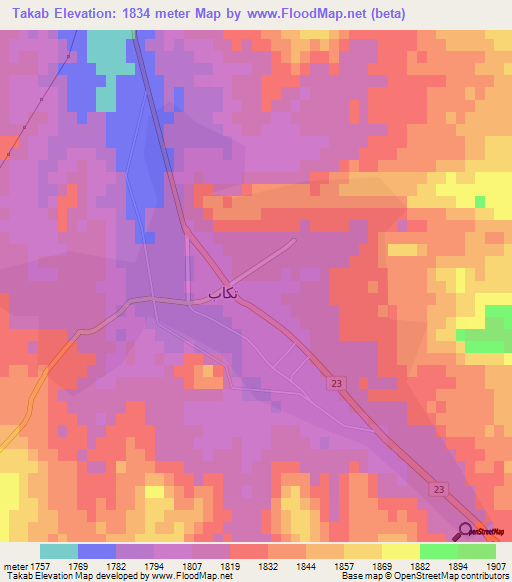 Takab,Iran Elevation Map