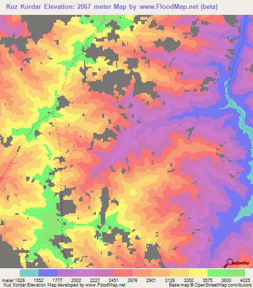 Kuz Kordar,Afghanistan Elevation Map