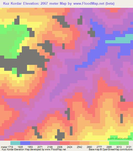 Kuz Kordar,Afghanistan Elevation Map