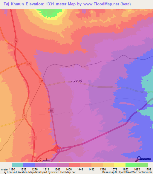 Taj Khatun,Iran Elevation Map