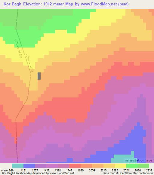 Kor Bagh,Afghanistan Elevation Map