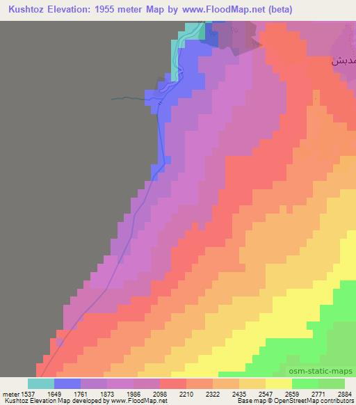 Kushtoz,Afghanistan Elevation Map