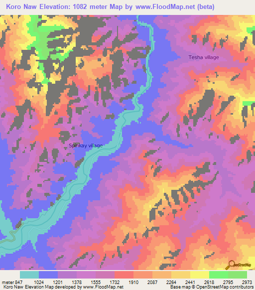 Koro Naw,Afghanistan Elevation Map