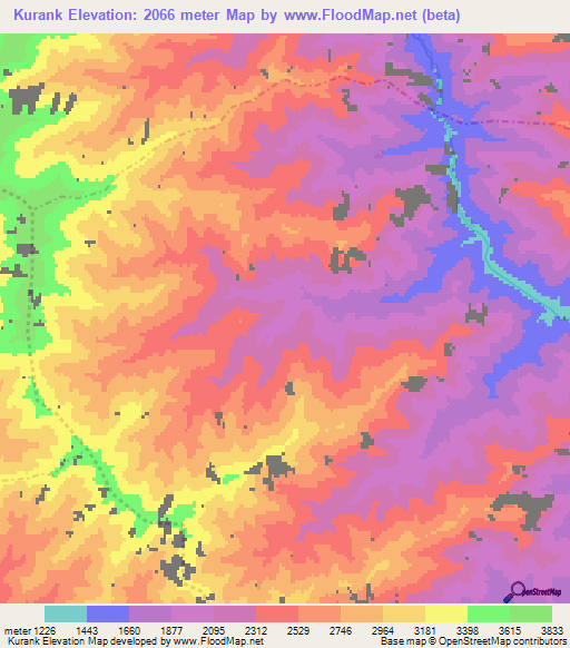 Kurank,Afghanistan Elevation Map