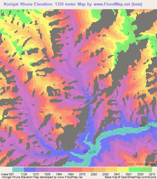 Konigal Khune,Afghanistan Elevation Map