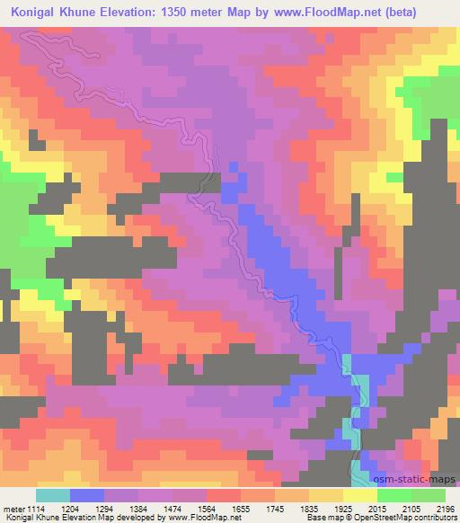 Konigal Khune,Afghanistan Elevation Map