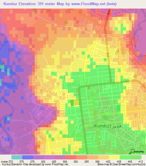 Kunduz,Afghanistan Elevation Map