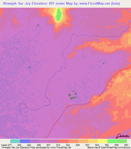 Khwajah Sar Joy,Afghanistan Elevation Map