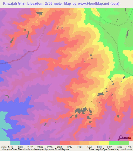 Khwajah-Ghar,Afghanistan Elevation Map