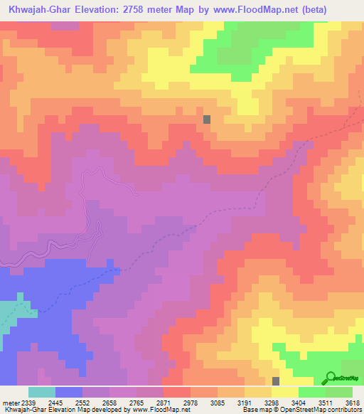 Khwajah-Ghar,Afghanistan Elevation Map