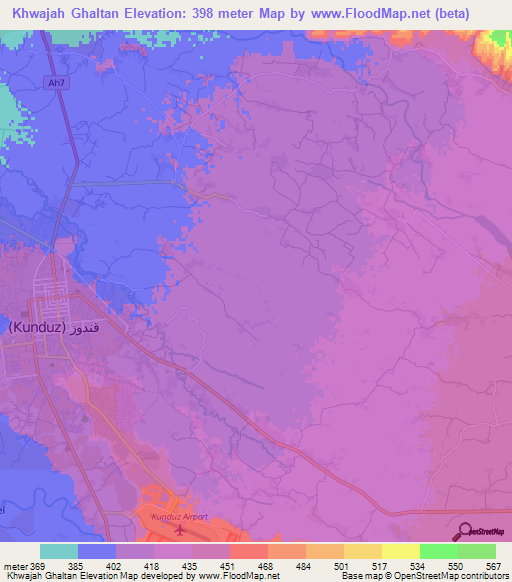 Khwajah Ghaltan,Afghanistan Elevation Map