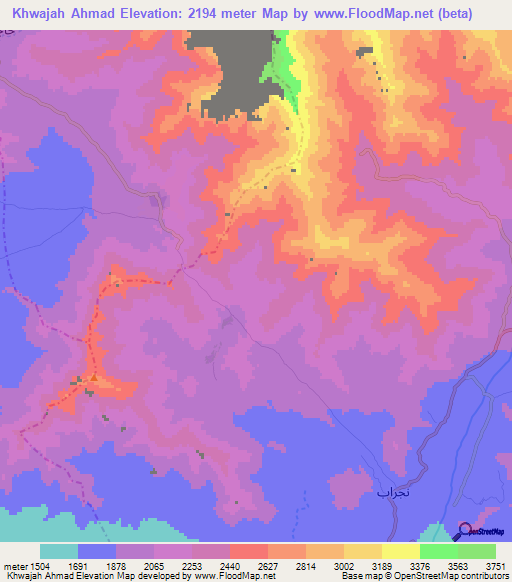 Khwajah Ahmad,Afghanistan Elevation Map