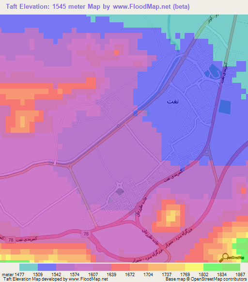 Taft,Iran Elevation Map
