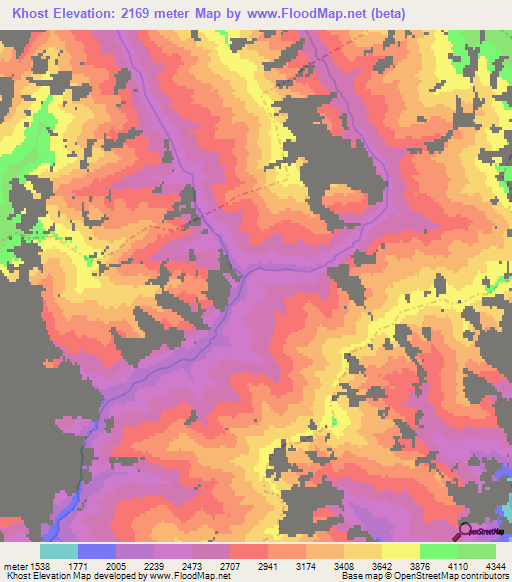 Khost,Afghanistan Elevation Map