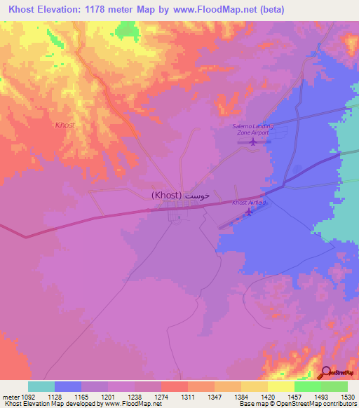 Khost,Afghanistan Elevation Map