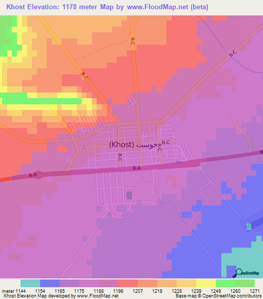 Khost,Afghanistan Elevation Map