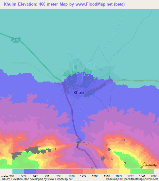Khulm,Afghanistan Elevation Map