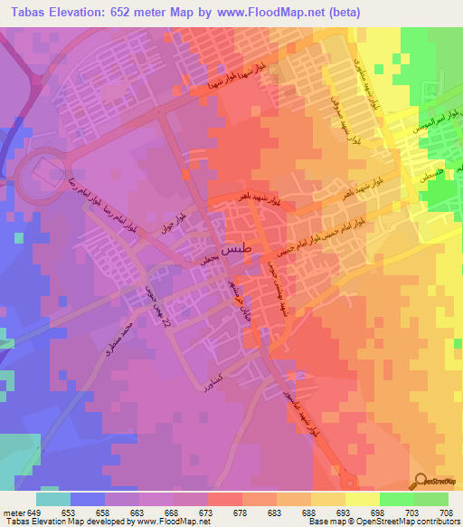 Tabas,Iran Elevation Map