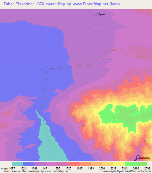 Tabar,Iran Elevation Map