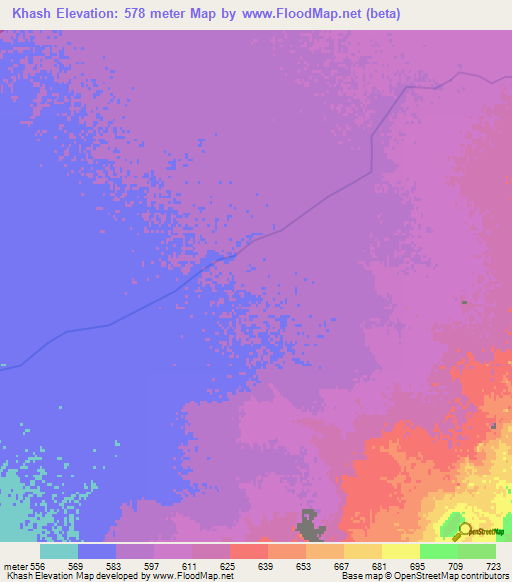 Khash,Afghanistan Elevation Map