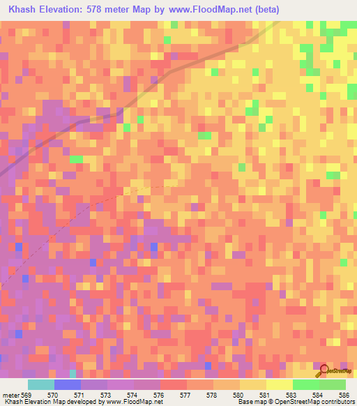Khash,Afghanistan Elevation Map