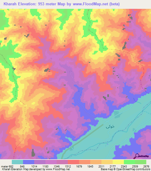 Kharah,Afghanistan Elevation Map