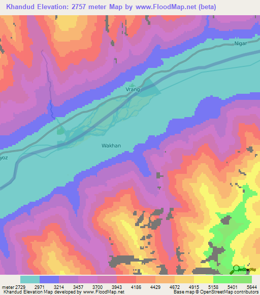 Khandud,Afghanistan Elevation Map