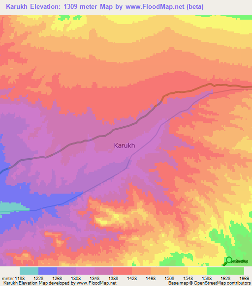 Karukh,Afghanistan Elevation Map