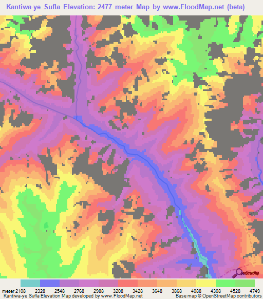 Kantiwa-ye Sufla,Afghanistan Elevation Map