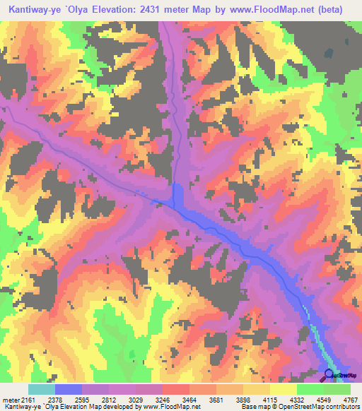 Kantiway-ye `Olya,Afghanistan Elevation Map