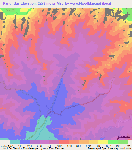 Kandi Bar,Afghanistan Elevation Map
