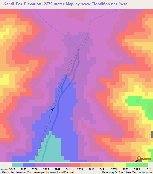 Kandi Bar,Afghanistan Elevation Map