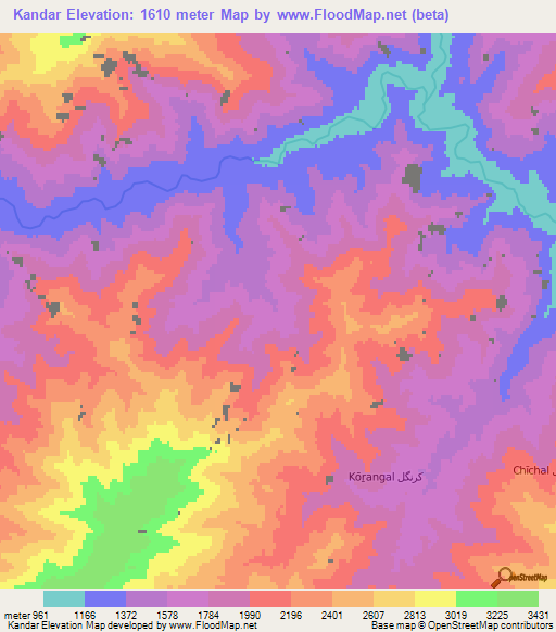 Kandar,Afghanistan Elevation Map