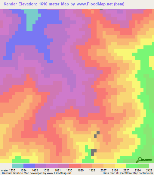 Kandar,Afghanistan Elevation Map