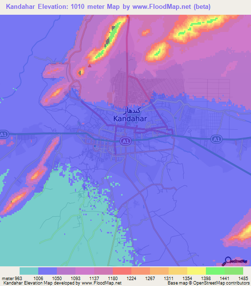 Kandahar,Afghanistan Elevation Map