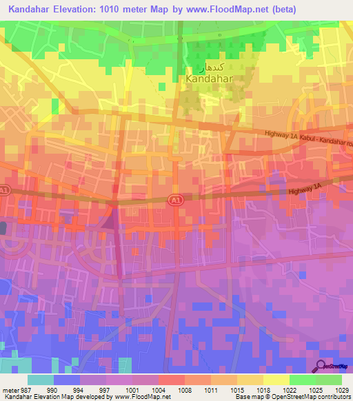 Kandahar,Afghanistan Elevation Map