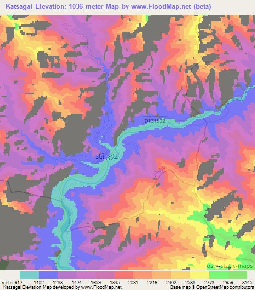 Katsagal,Afghanistan Elevation Map