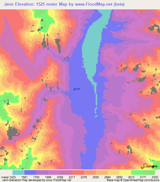 Jarm,Afghanistan Elevation Map